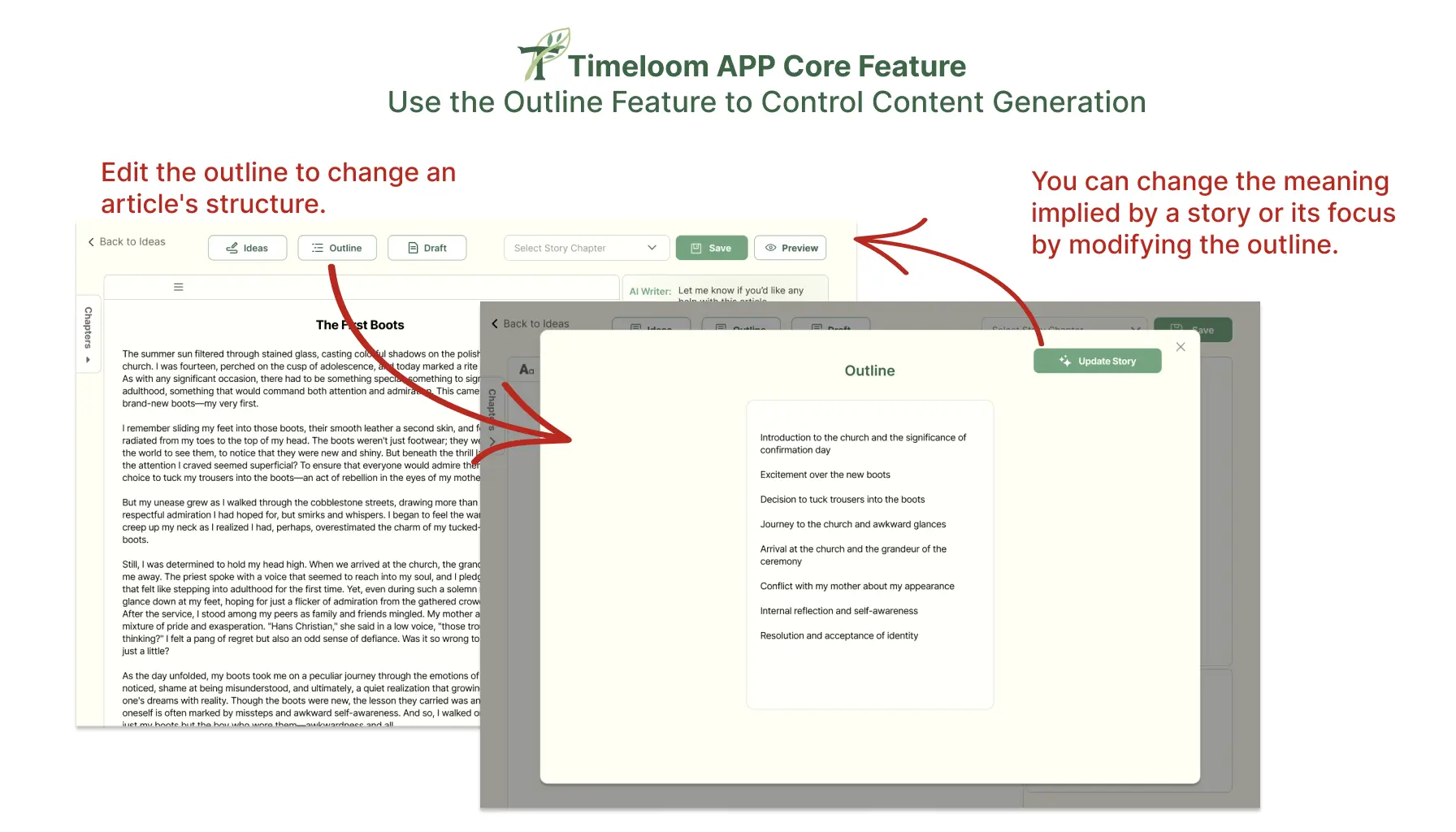 Timeloom APP screenshot outline modification for AI feature